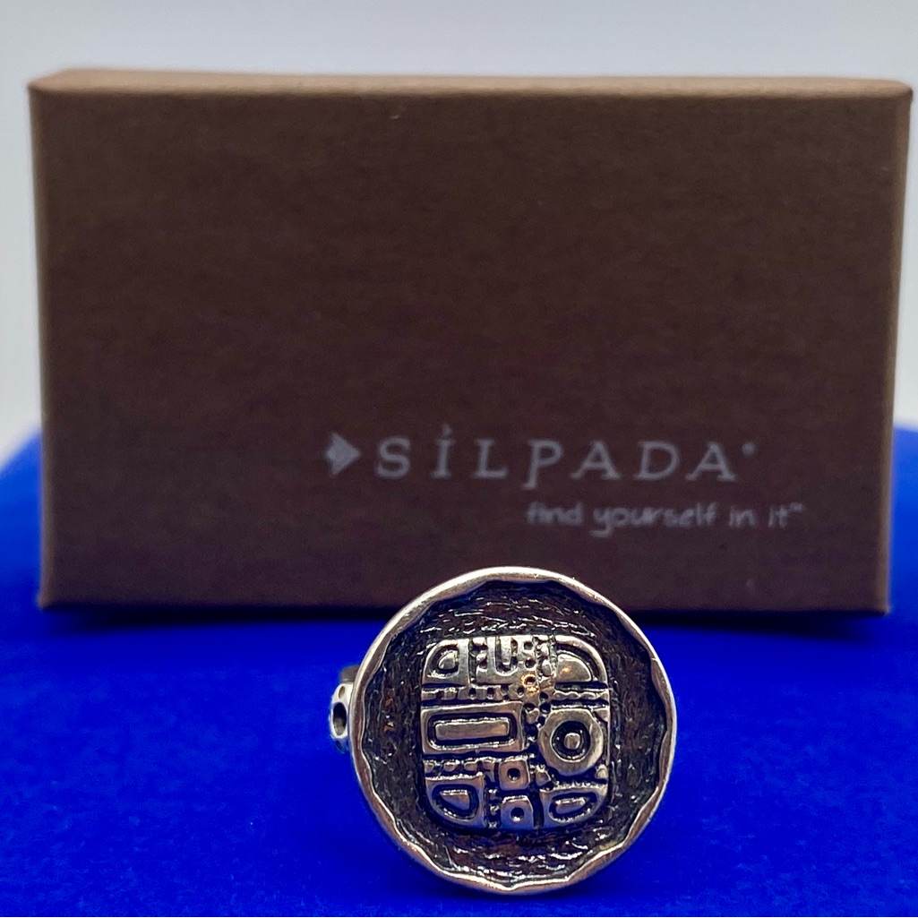 Silpada Retired Sterling Silver Etched Mosaic Coin Disc Ring W/Box
